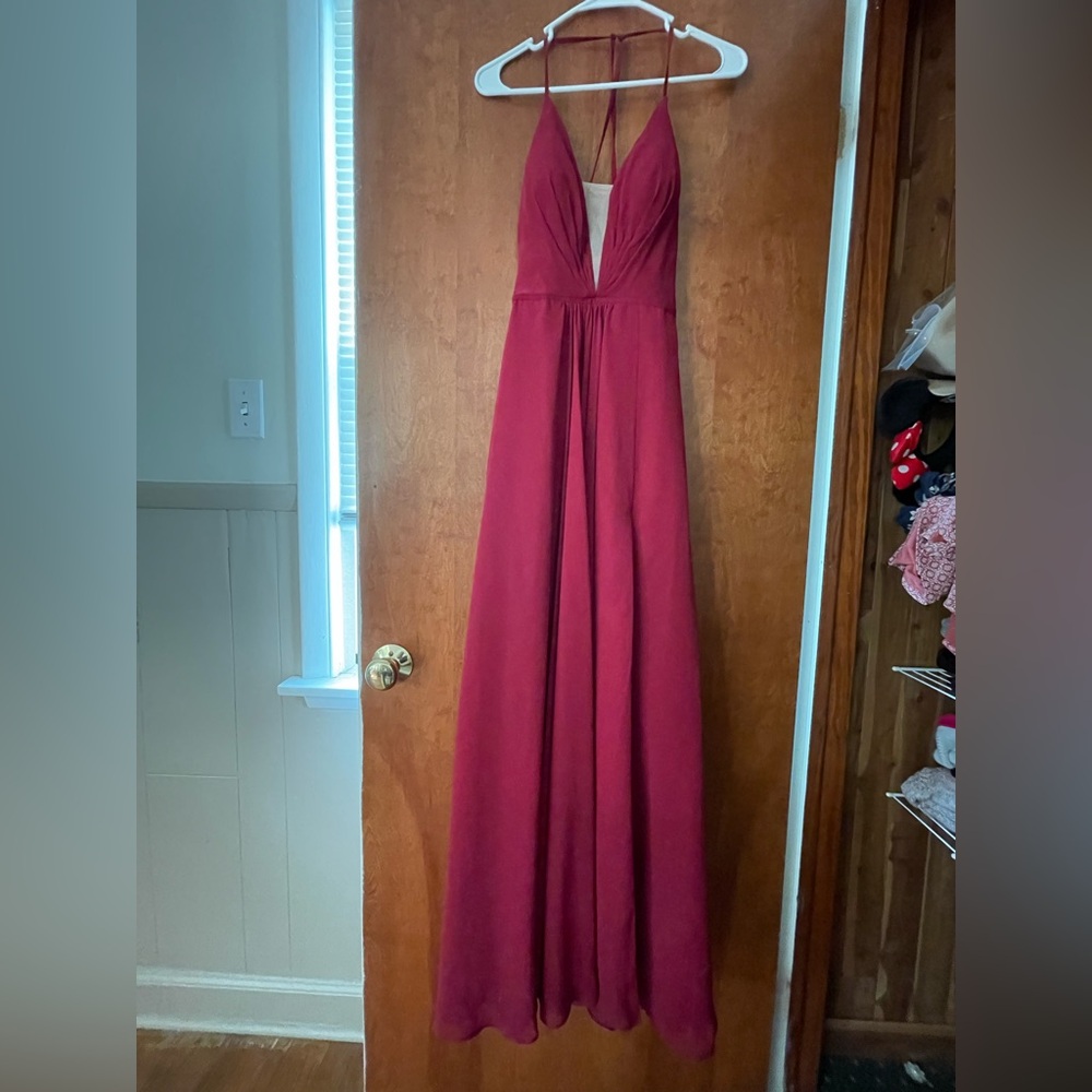 Maroon Formal Chiffon Lace Up Dress Size 4